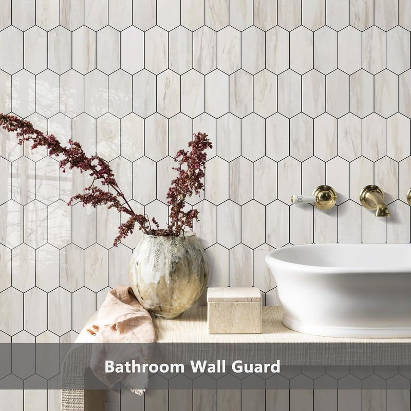 Vamos Tile Long Hexagon Peel and Stick Backsplash Tile - 1 Sheet Stick on Backsplash for Kitchen and Bathroom 12.4 x 12 Inch Glossy Wood Grain PVC Self Adhesive Mosaic Wall Tiles - Image 4